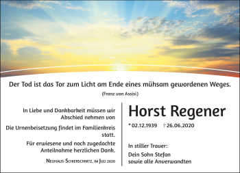 Traueranzeige von Horst Regener von Südthüringer Presse