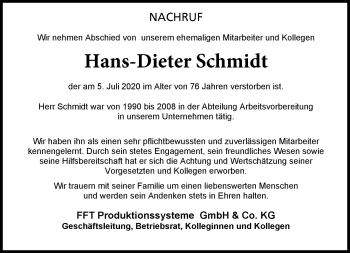 Traueranzeige von Hans-Dieter Schmidt von Südthüringer Presse