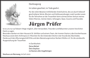 Traueranzeige von Jürgen Prüfer von Südthüringer Presse