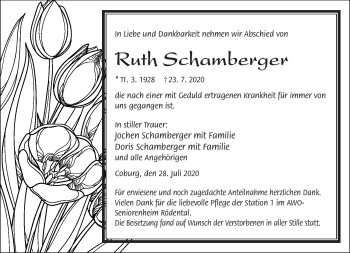 Traueranzeige von Ruth Schamberger von Neue Presse Coburg