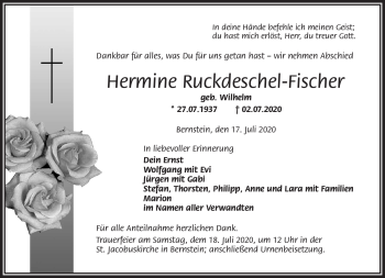 Traueranzeige von Hermine Ruckdeschel-Fischer von Frankenpost