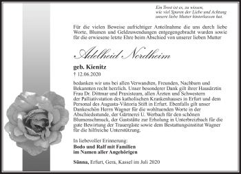 Traueranzeige von Adelheid Nordheim von Südthüringer Presse