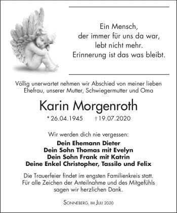 Traueranzeige von Karin Morgenroth von Südthüringer Presse