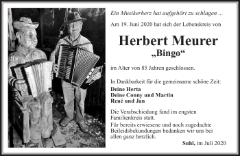 Traueranzeige von Herbert Meurer von Südthüringer Presse