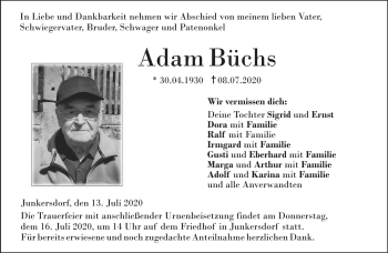 Traueranzeige von Adam Büchs von Neue Presse Coburg