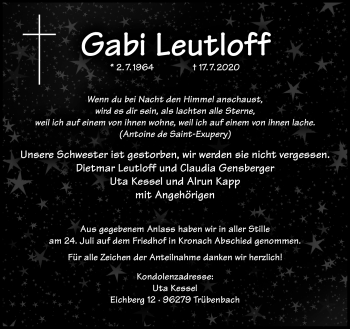 Traueranzeige von Gabi Leutloff von Neue Presse Coburg