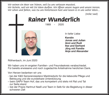 Traueranzeige von Rainer Wunderlich von Frankenpost
