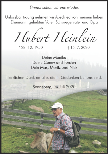 Traueranzeige von Hubert Heinlein von Südthüringer Presse