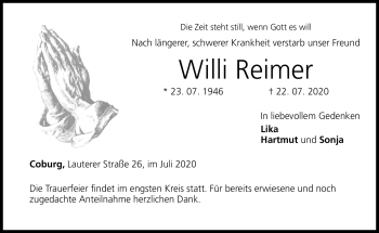 Traueranzeige von Willi Reimer von Neue Presse Coburg
