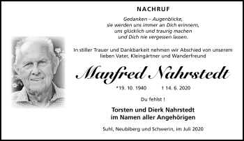 Traueranzeige von Manfred Nahrstedt von Südthüringer Presse