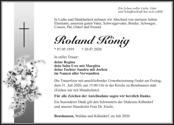 Traueranzeige von Roland König von Südthüringer Presse
