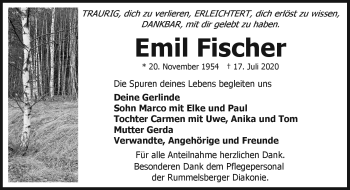 Traueranzeige von Emil Fischer von Frankenpost