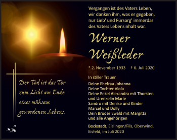 Traueranzeige von Werner Weißleder von Südthüringer Presse