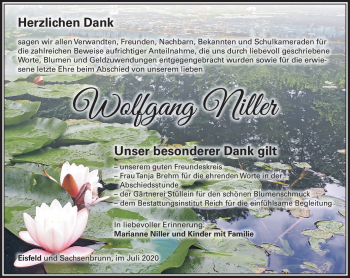 Traueranzeige von Wolfgang Niller von Südthüringer Presse