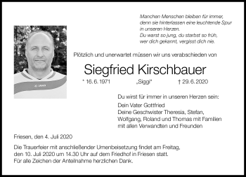 Traueranzeige von Siegfried Kirschbauer von Neue Presse Coburg