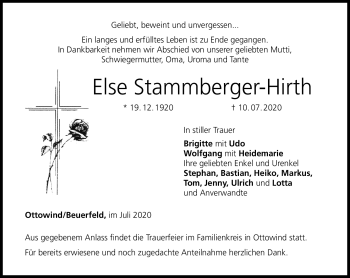 Traueranzeige von Else Stammberger-Hirth von Neue Presse Coburg