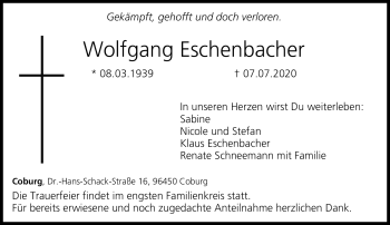 Traueranzeige von Wolfgang Eschenbacher von Neue Presse Coburg