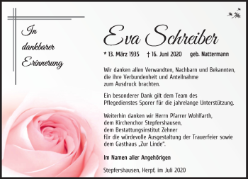 Traueranzeige von Eva Schneider von Südthüringer Presse