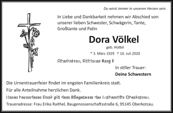 Traueranzeige von Dora Völkel von Frankenpost