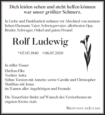 Traueranzeige von Rolf Ludewig von Südthüringer Presse