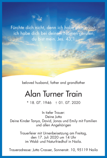 Traueranzeige von Alain Turner Train von Frankenpost