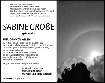 Traueranzeige von Sabine Große von Südthüringer Presse