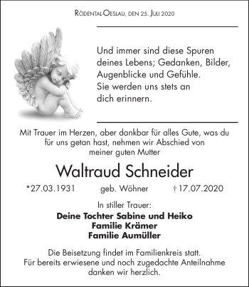 Traueranzeige von Waltraud Schneider von Neue Presse Coburg