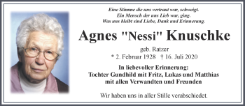 Traueranzeige von Agnes Knuschke von Frankenpost