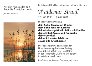 Traueranzeige von Waldemar Strauß von Südthüringer Presse