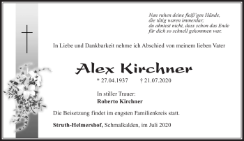 Traueranzeige von Alex Kirchner von Südthüringer Presse