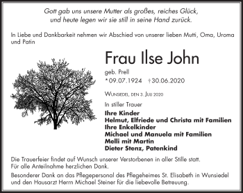 Traueranzeige von Ilse John von Frankenpost