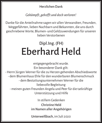 Traueranzeige von Eberhard Held von Südthüringer Presse