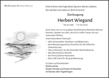 Traueranzeige von Herbert Wiegand von Südthüringer Presse
