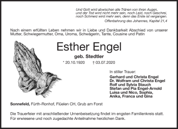 Traueranzeige von Esther Engel von Neue Presse Coburg