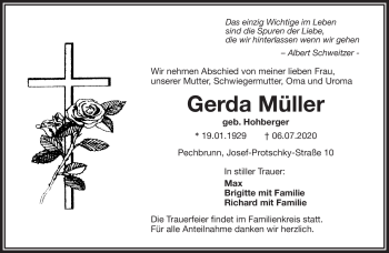 Traueranzeige von Gerda Müller von Frankenpost