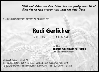 Traueranzeige von Rudi Gerlicher von Neue Presse Coburg
