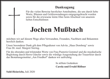 Traueranzeige von Jochen Mußbach von Südthüringer Presse