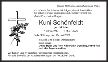 Traueranzeige von Kuni Schönfeldt von Frankenpost
