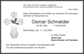 Traueranzeige von Osmar Schneider von Frankenpost