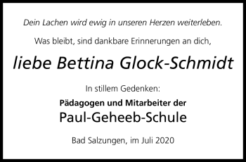 Traueranzeige von Bettina Glock-Schmidt von Südthüringer Presse