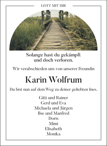 Traueranzeige von Karin Wolfrum von Frankenpost