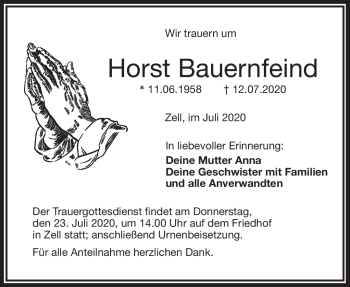 Traueranzeige von Horst Bauernfeind von Frankenpost