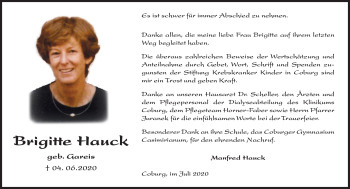 Traueranzeige von Brigitte Hauck von Neue Presse Coburg