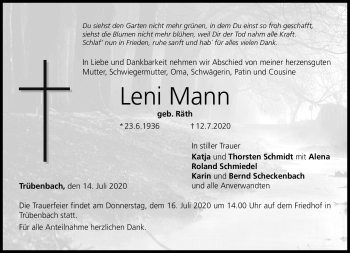 Traueranzeige von Leni Mann von Neue Presse Coburg
