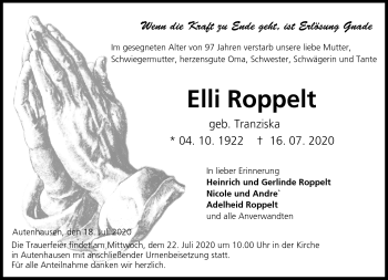 Traueranzeige von Elli Roppelt von Neue Presse Coburg