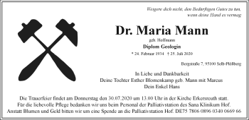 Traueranzeige von Maria Mann von Frankenpost