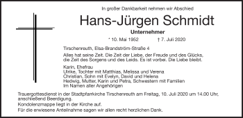 Traueranzeige von Hans-Jürgen Schmidt von Neue Presse Coburg