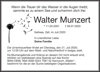 Traueranzeige von Walter Munzert von Frankenpost