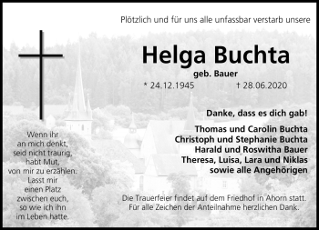 Traueranzeige von Helga Buchta von Neue Presse Coburg