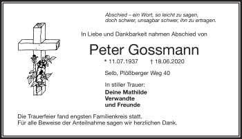 Traueranzeige von Peter Gossmann von Frankenpost